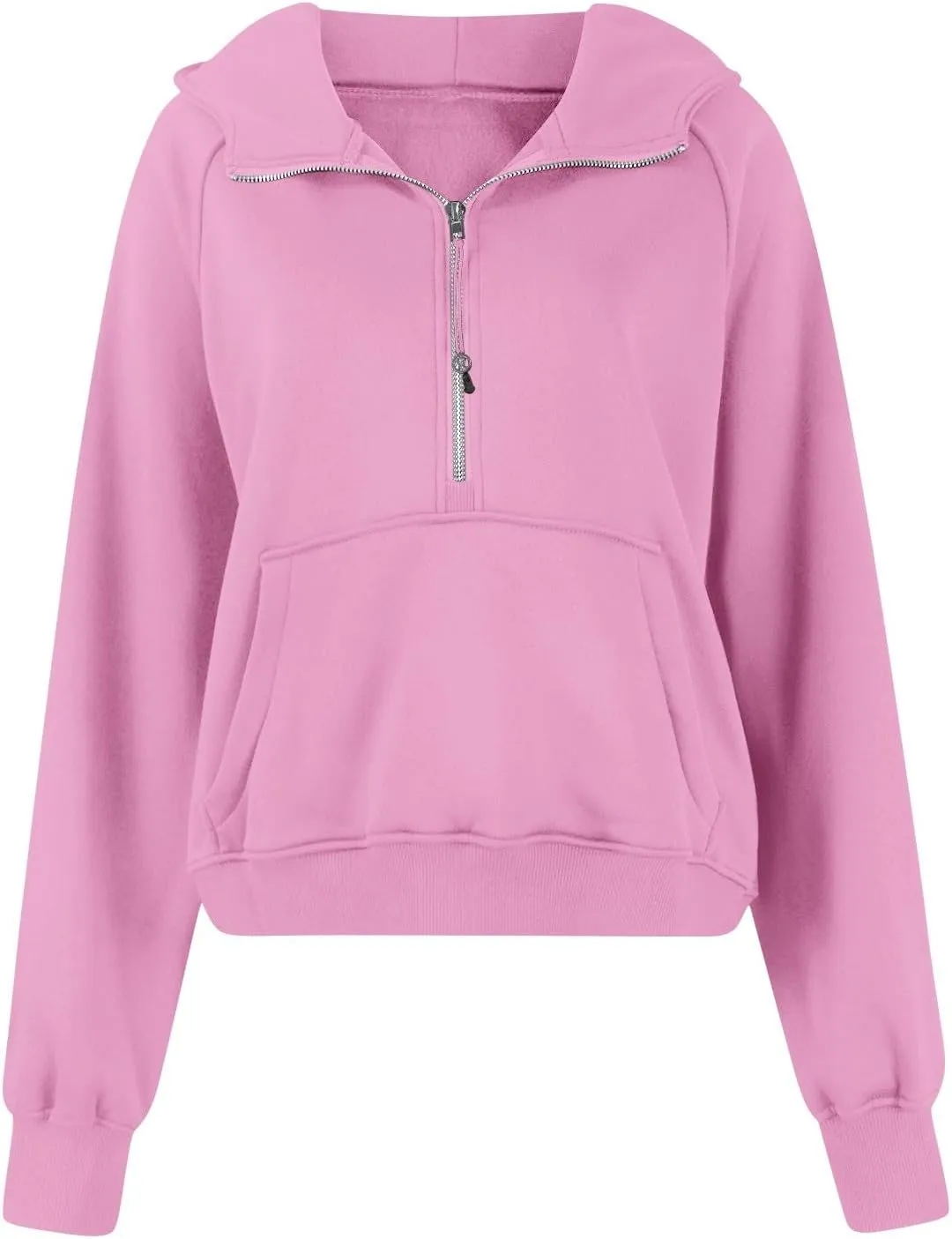 Oversized Hoodie Women Fleece Lined Thumb Hole Cropped Half Zip Sweatshirt Drop Shoulder Long Sleeve Going Out Tops