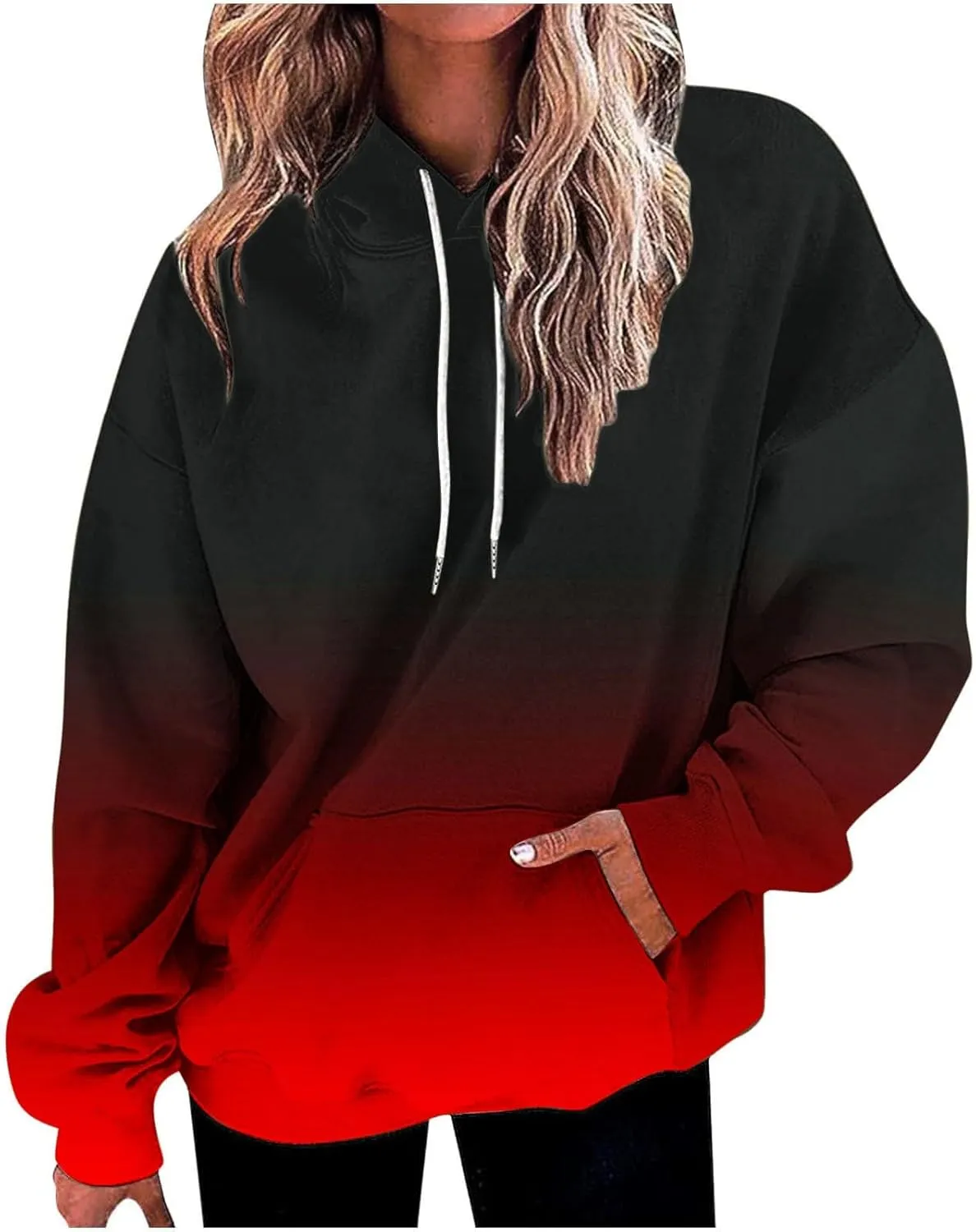 Oversized Hoodies For Women 2024 Trendy Gradient Color Long Sleeve Hooded Sweatshirt Loose Fall Pullover Hoodie