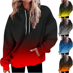 Oversized Hoodies For Women 2024 Trendy Gradient Color Long Sleeve Hooded Sweatshirt Loose Fall Pullover Hoodie
