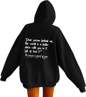 Oversized Hoodies for Women Fleece Casual Long Sleeve Letter Graphic Print Hoodie Sweatshirts Drawstring Pullover Pocket