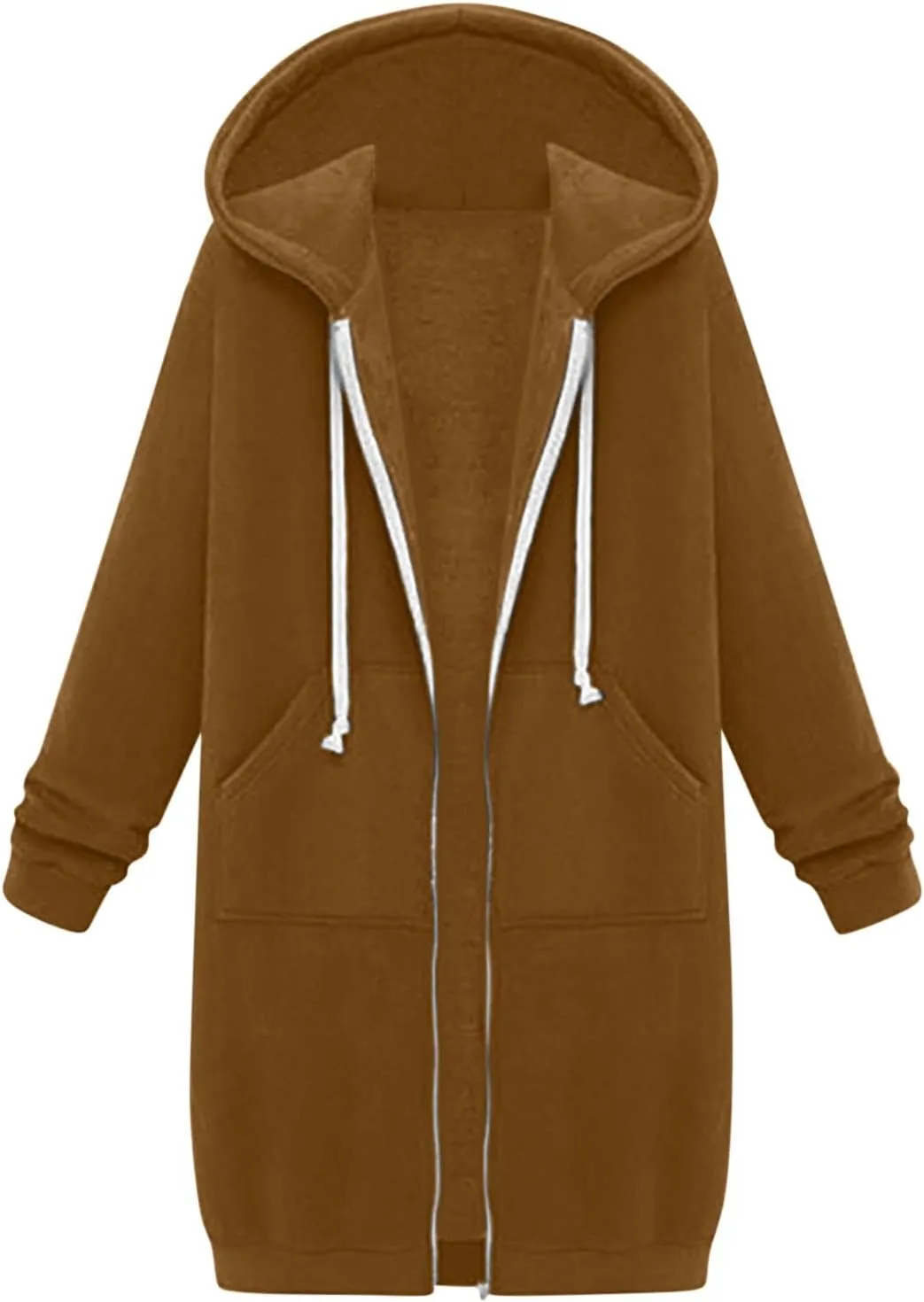 Oversized Hoodies for Women Zip Up Knee Length Tunic Sweatshirts Casual Long Sleeve Spring Hooded Jackets with Pocket