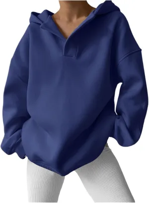 Oversized Hoodies Hoodies For Women Comfort Sweatshirt Fall Long Sleeve Fleece Lined Hoodies V Neck Oversized