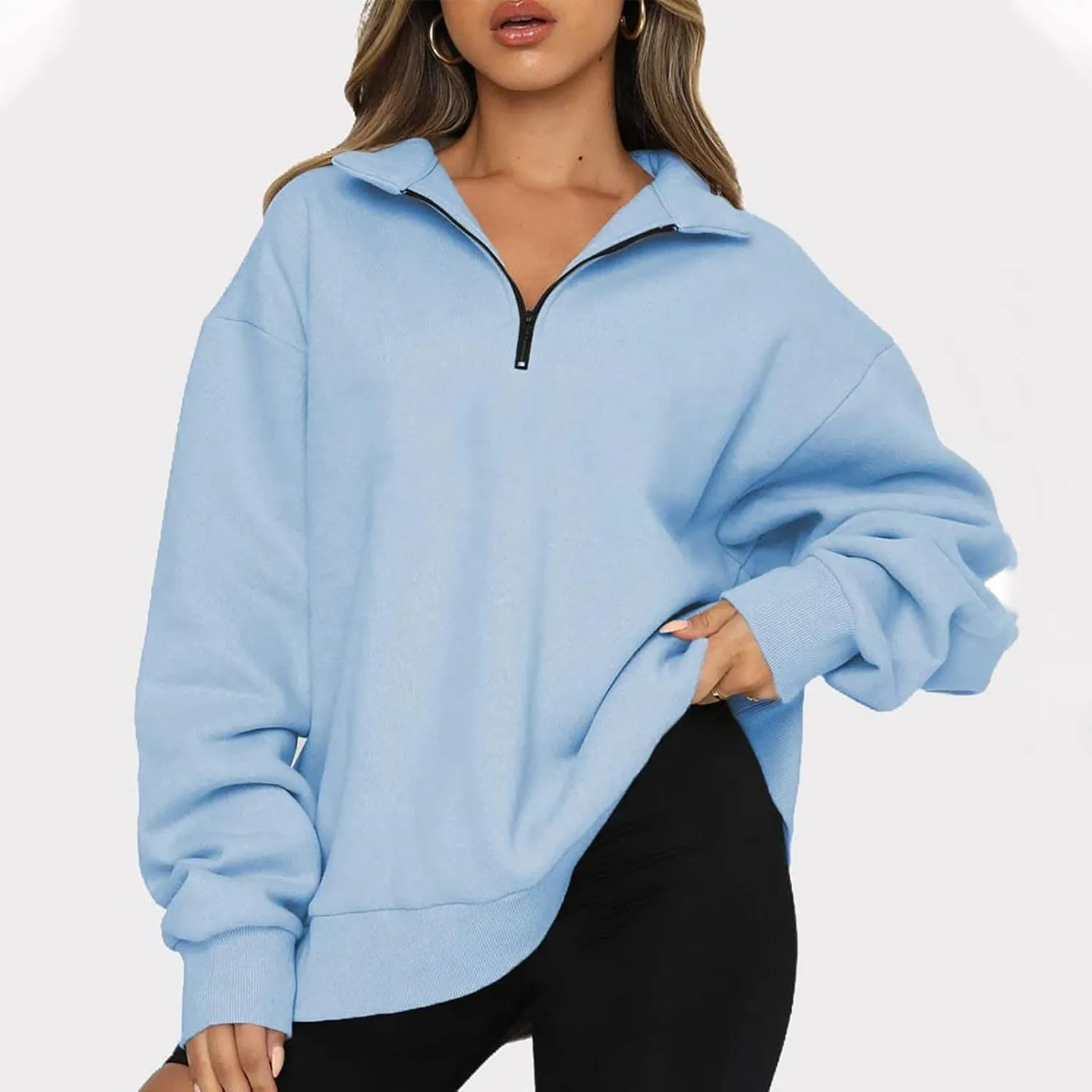 Oversized Zip Up Sweatshirts For Women 2023 Fall Fashion Outfits Casual Quarter Zip Long Sleeve Pullover Hoodies
