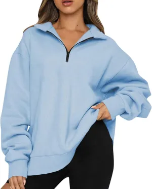 Oversized Zip Up Sweatshirts For Women 2023 Fall Fashion Outfits Casual Quarter Zip Long Sleeve Pullover Hoodies