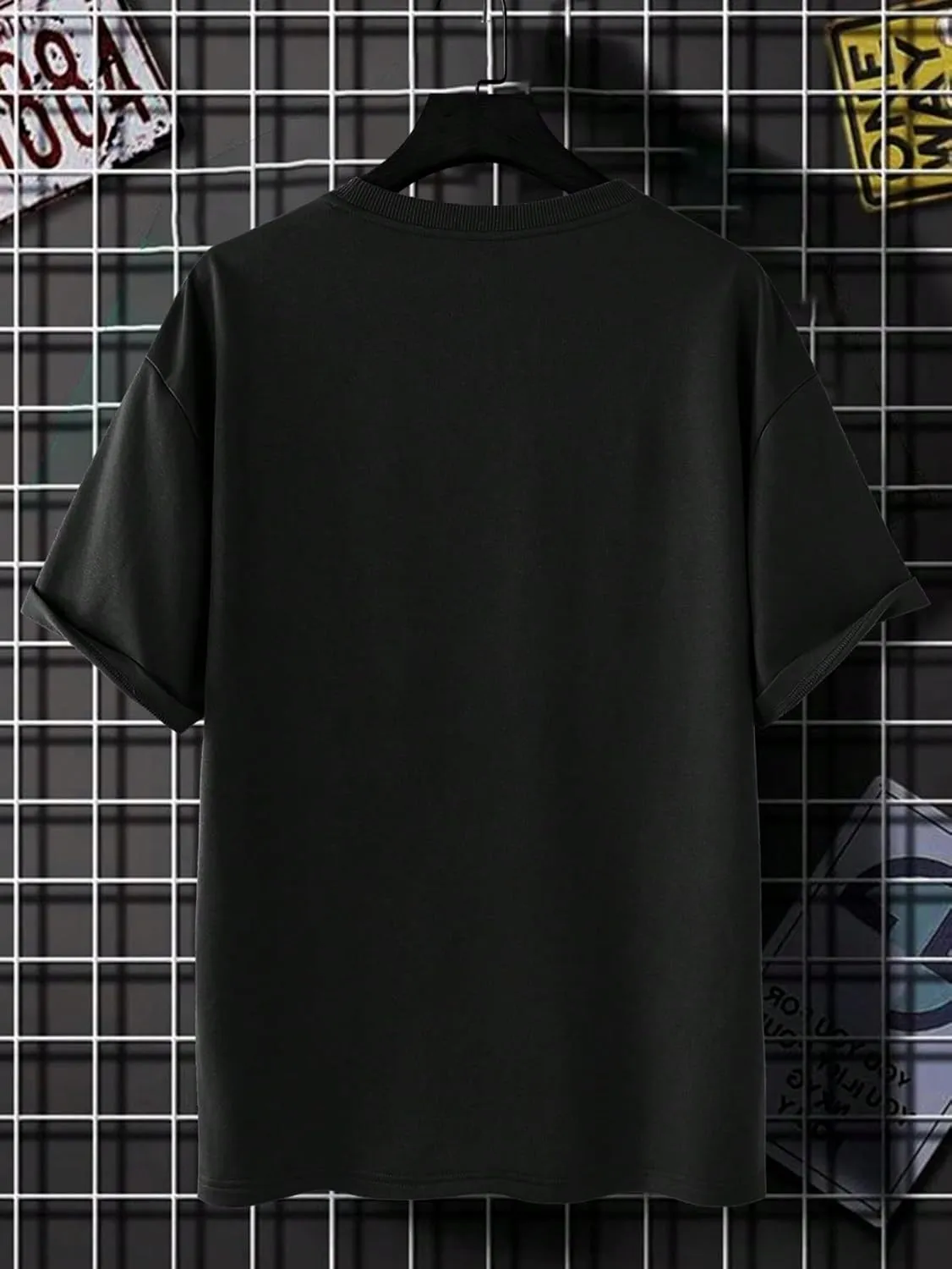OYOANGLE Men's Oversized Graphic Print Short Sleeve Round Neck Streetwear Tee Shirt Tops