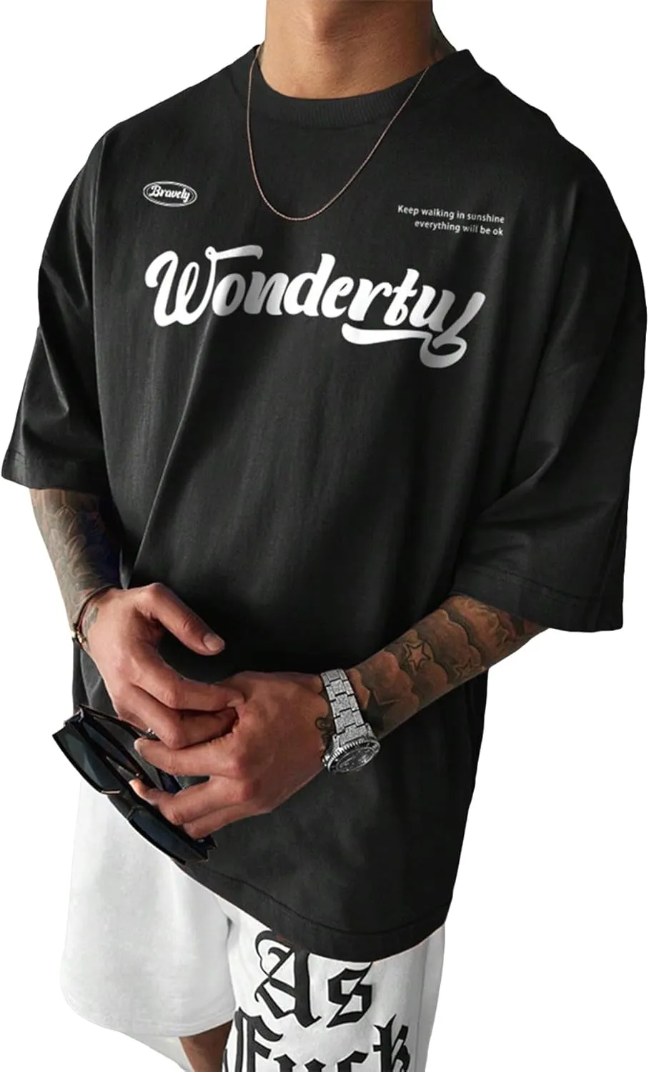 OYOANGLE Men's Oversized Graphic Print Short Sleeve Round Neck Streetwear Tee Shirt Tops