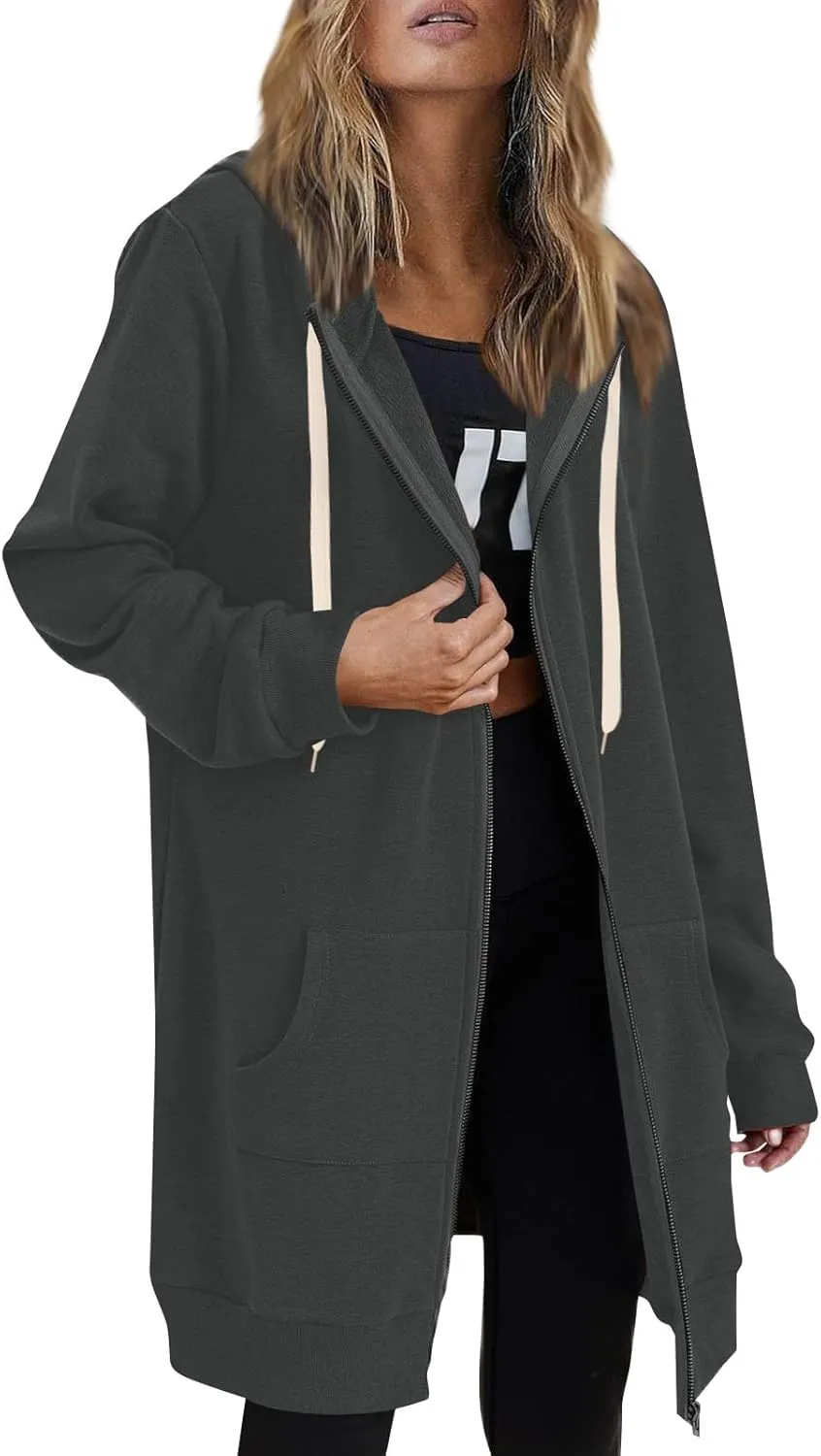 Palaver Long Hoodies for Women oversized Zipper Hooded Jacket Winter Lightweight Fall Casual Sweatshirts with Pockets