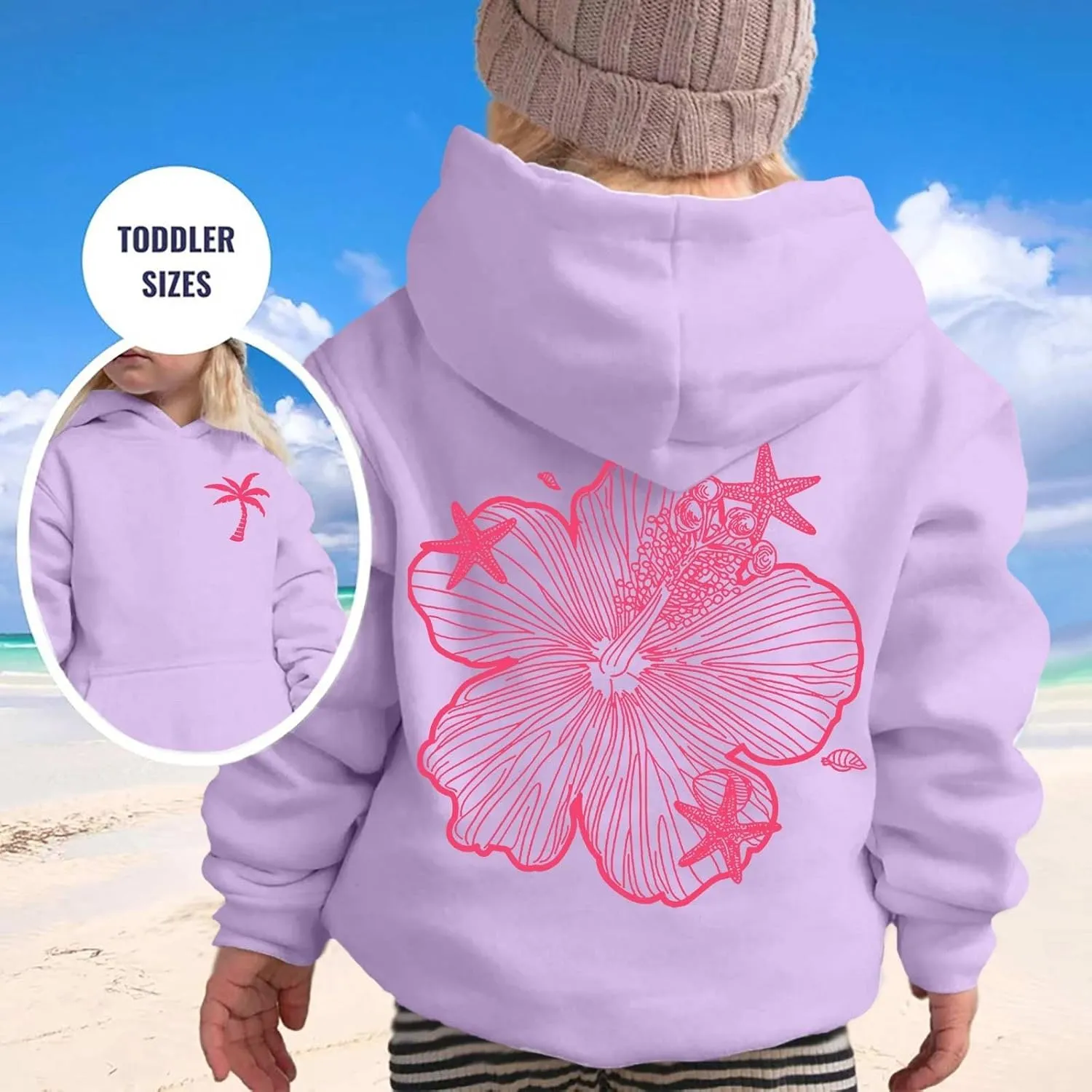 Palm Puff Hoodie for Kids Letter Graphic Hoodie Cute Preppy Sweatshirt Teen Girls Long Sleeve Tops with Pockets