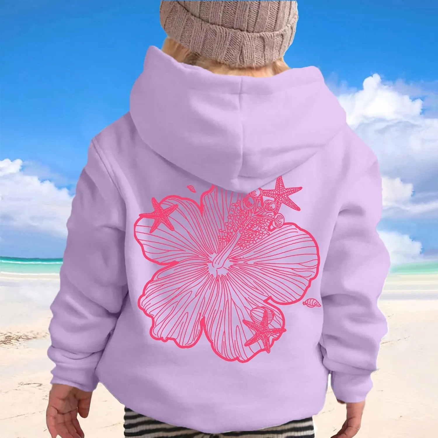 Palm Puff Hoodie for Kids Letter Graphic Hoodie Cute Preppy Sweatshirt Teen Girls Long Sleeve Tops with Pockets