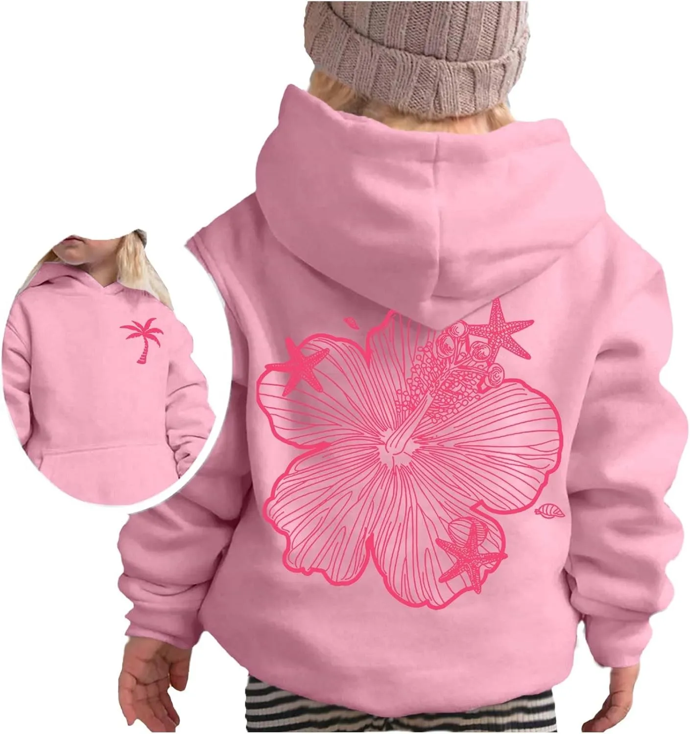 Palm Puff Hoodie for Kids Letter Graphic Hoodie Cute Preppy Sweatshirt Teen Girls Long Sleeve Tops with Pockets