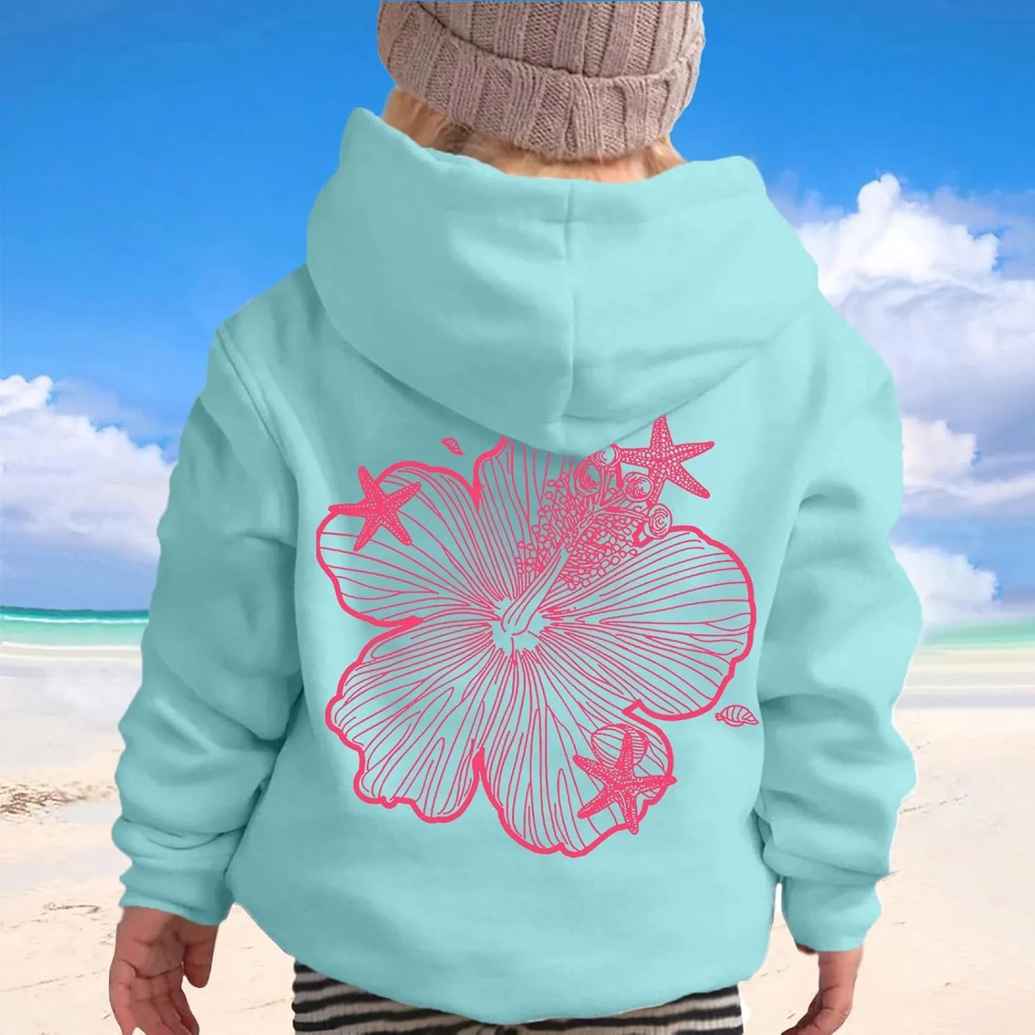 Palm Puff Hoodies For Kids Girls Cute Graphic Preppy Sweatshirt Teen Girls Oversized Y2K Hoodie Pullover with Pockets