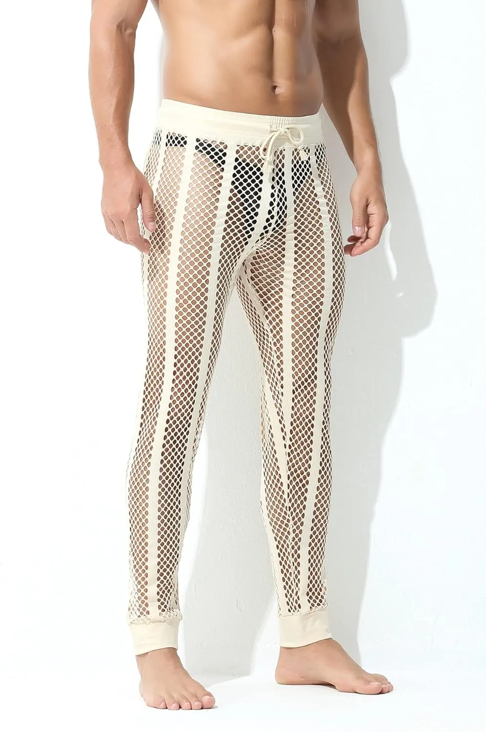 Panegy Men's Fishnet Legging Pants & Shorts Mesh Drawstring Loose Lounge Pants Swim Shorts