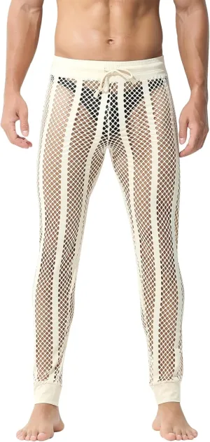 Panegy Men's Fishnet Legging Pants & Shorts Mesh Drawstring Loose Lounge Pants Swim Shorts
