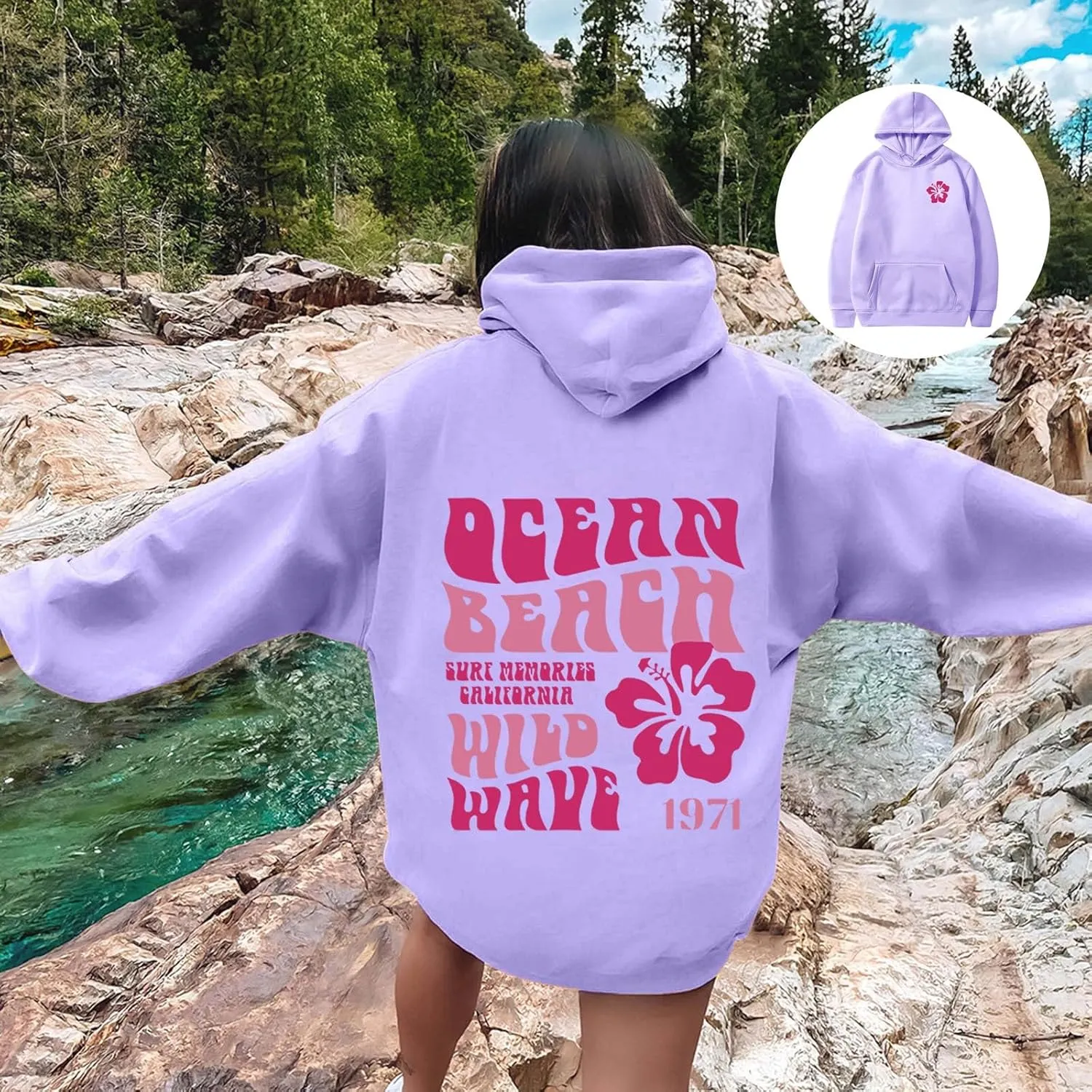 Pink Hoodie Oversized Sweatshirt for Women Teen Girls Letter Graphic Long Sleeve Drawstring Pullover Y2k Hoodies