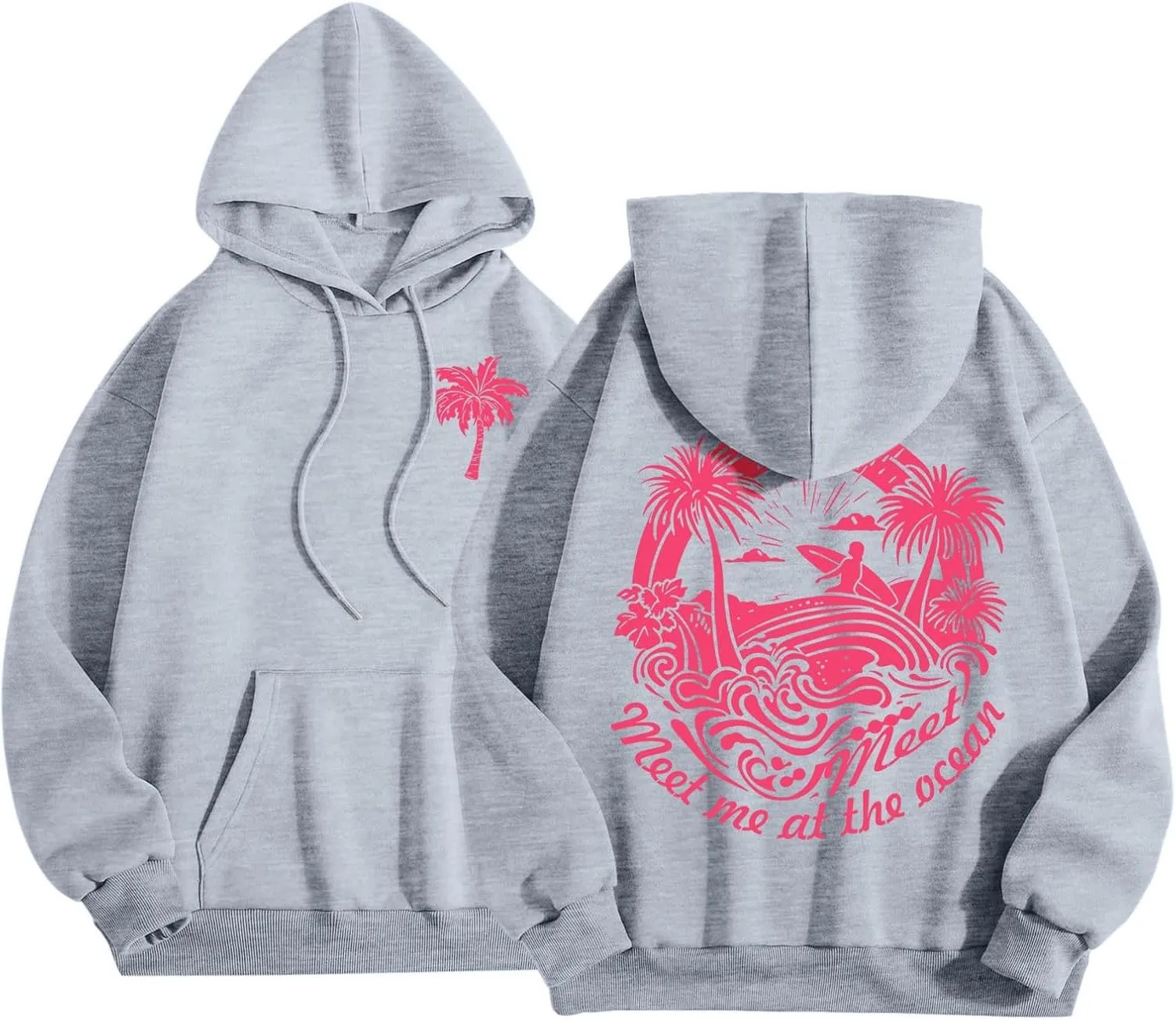 Pink Tracksuit For Women Y2K Drawstring Pullover Shirt Jogger Sweatpant Aesthetic Preppy Hoodies For Teen Girls Baggy