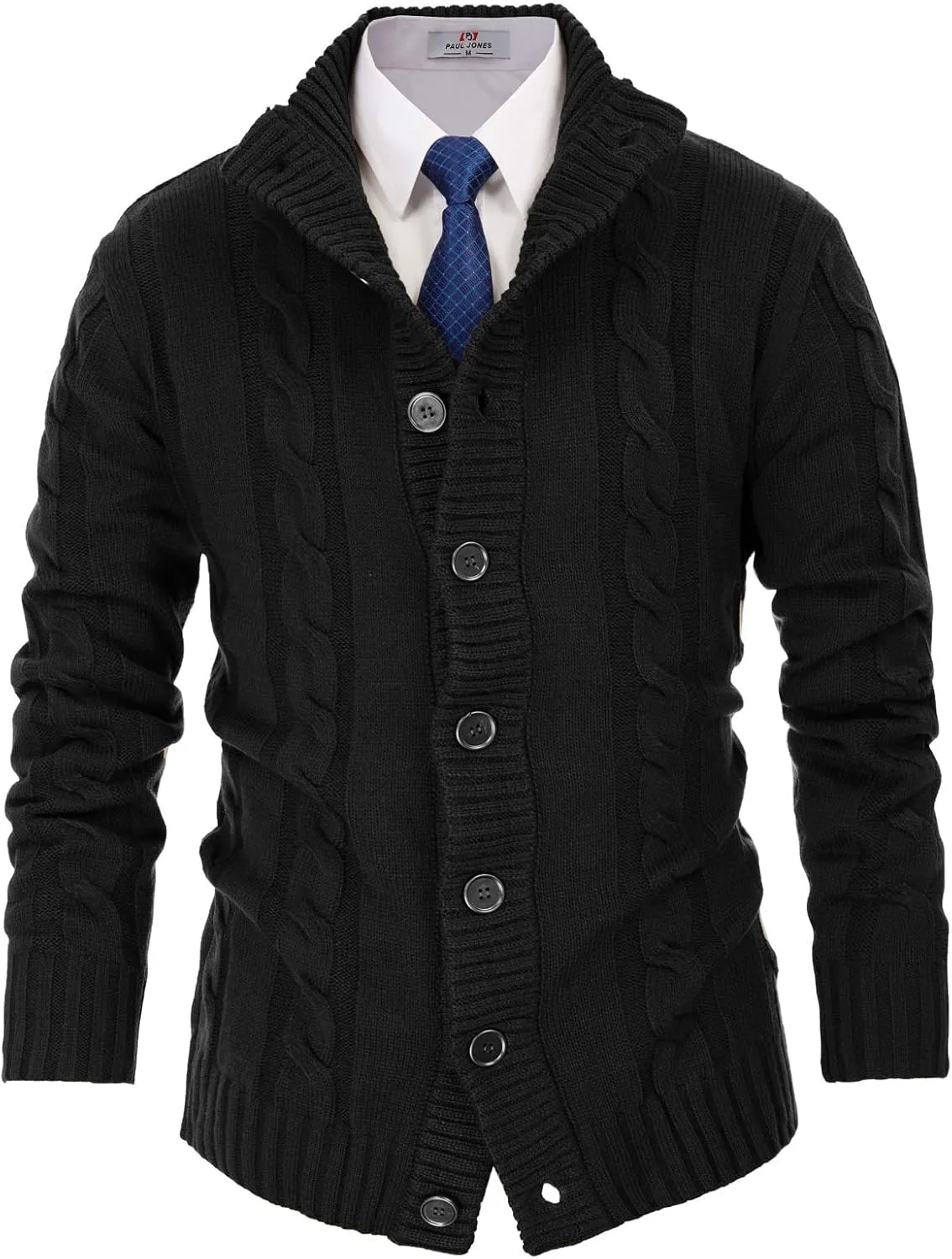 PJ PAUL JONES Men's Cardigan Sweaters Stand Collar Cable Knit Button Sweater