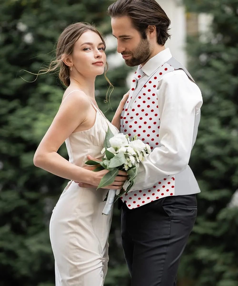 Polka Dot Suit Vest for Men Set of 4 - Vest, Necktie, Bow Tie & Pocket Square