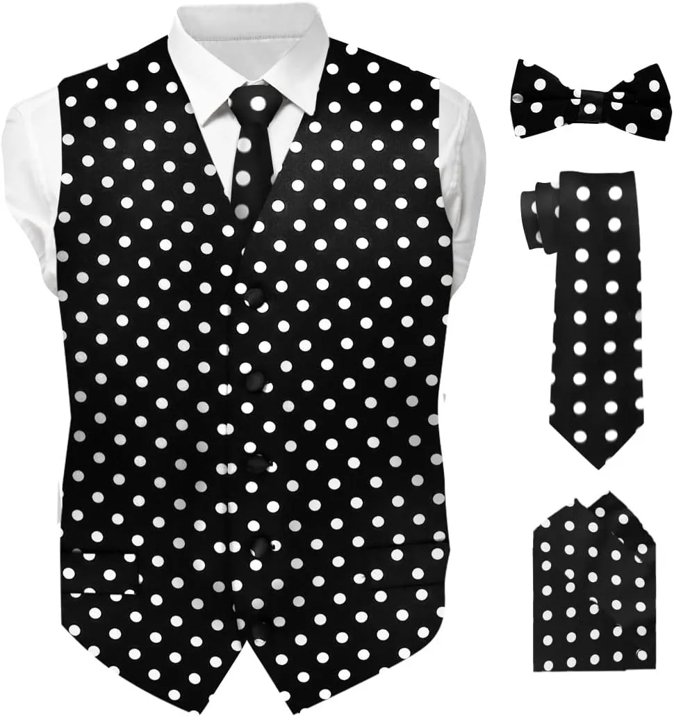 Polka Dot Suit Vest for Men Set of 4 - Vest, Necktie, Bow Tie & Pocket Square