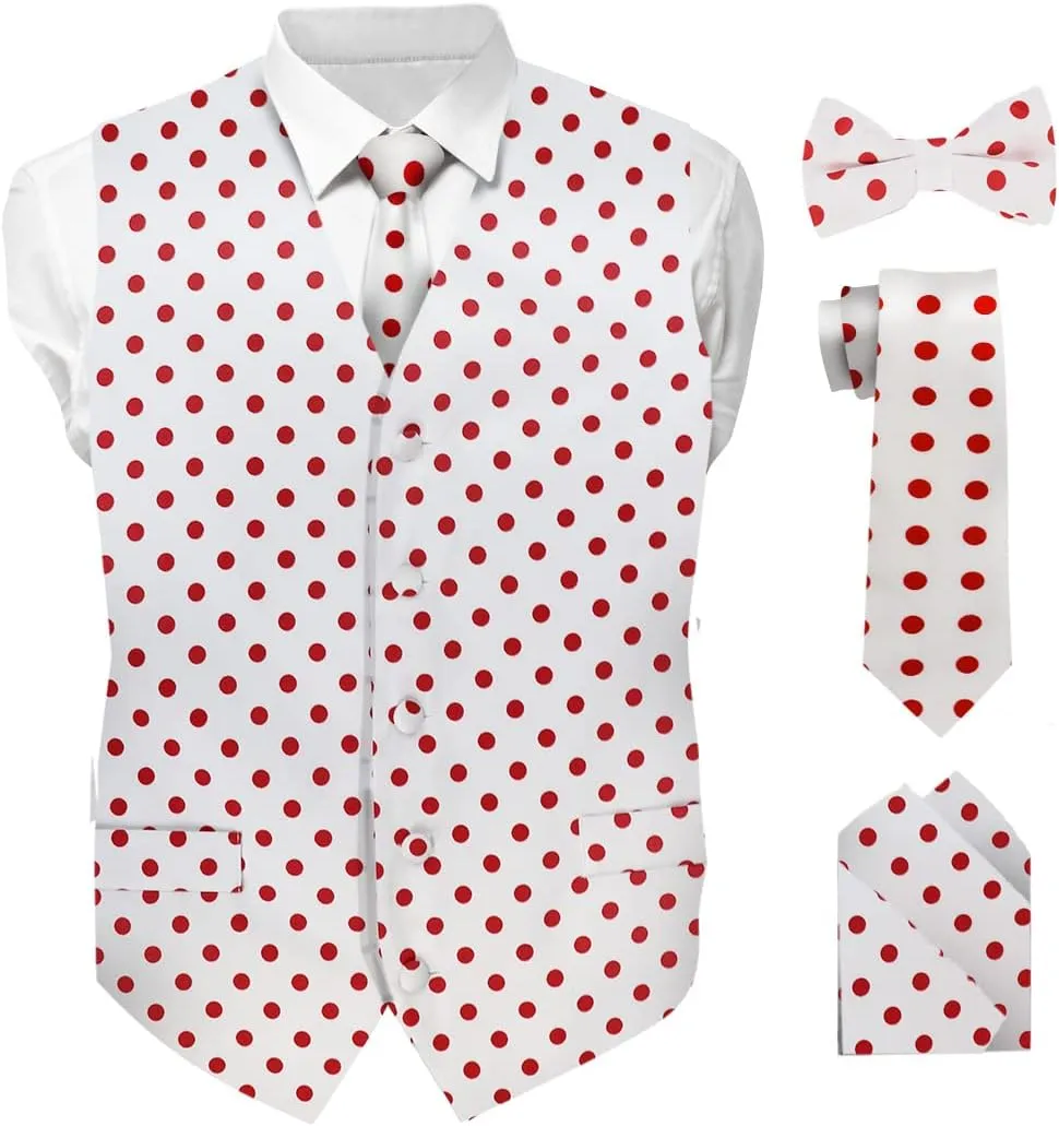 Polka Dot Suit Vest for Men Set of 4 - Vest, Necktie, Bow Tie & Pocket Square