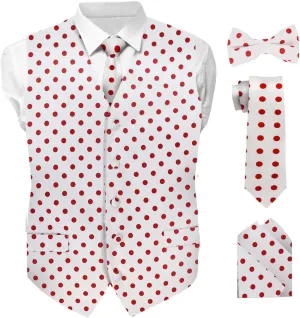 Polka Dot Suit Vest for Men Set of 4 - Vest, Necktie, Bow Tie & Pocket Square
