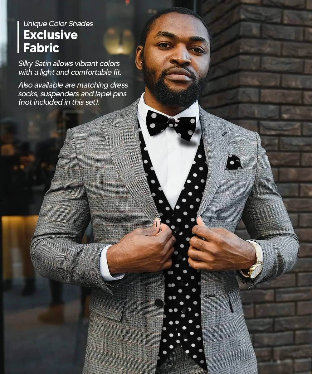 Polka Dot Suit Vest for Men Set of 4 - Vest, Necktie, Bow Tie & Pocket Square