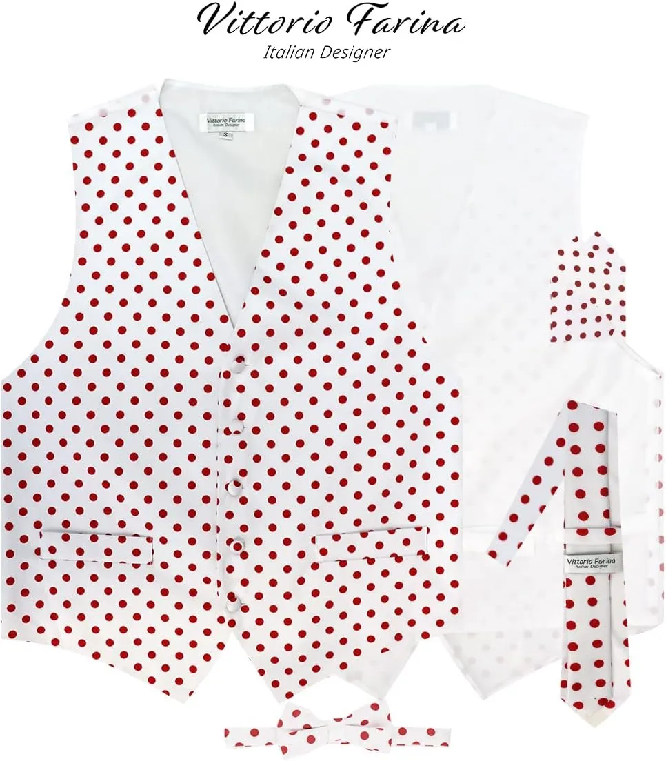 Polka Dot Suit Vest for Men Set of 4 - Vest, Necktie, Bow Tie & Pocket Square