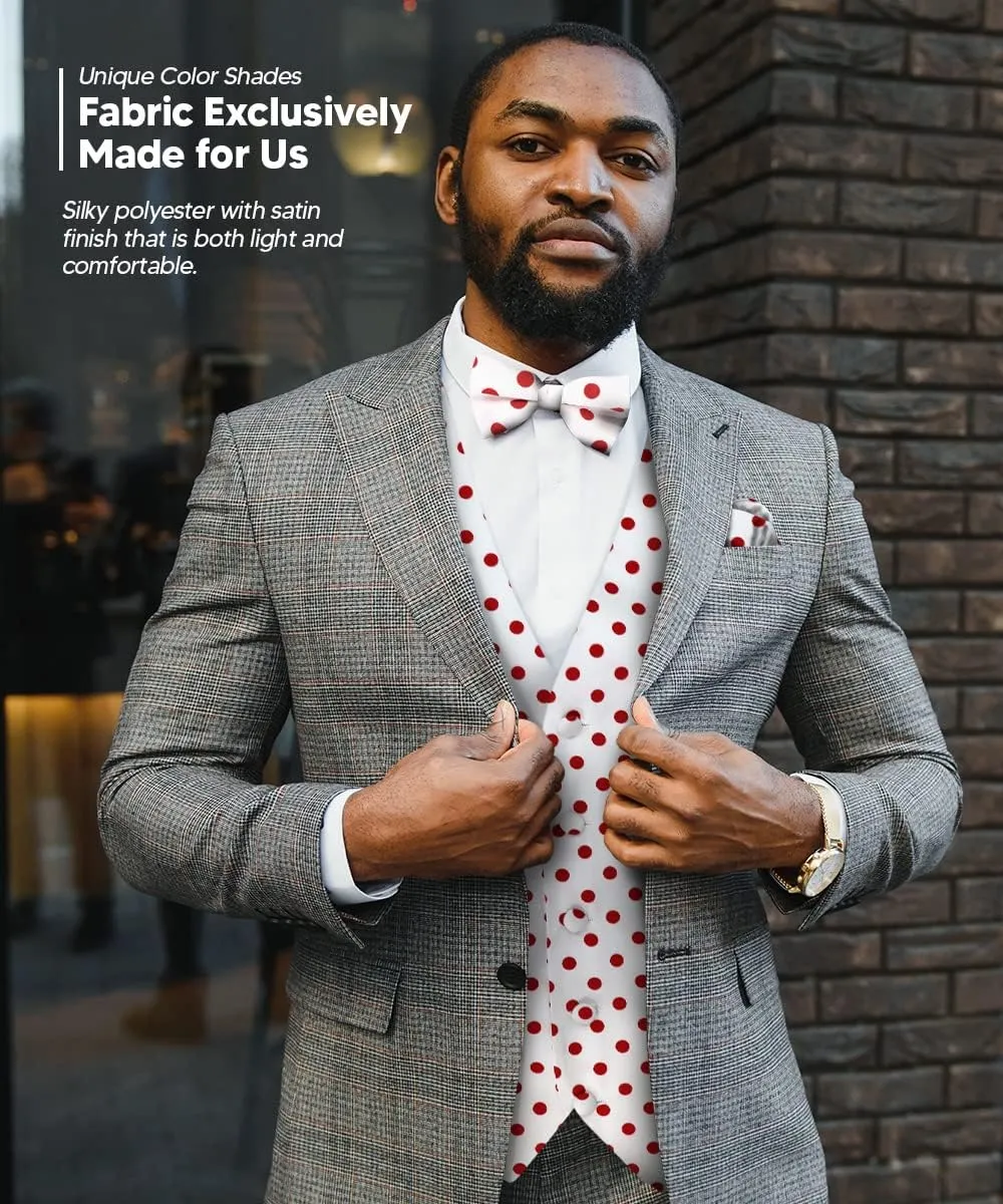 Polka Dot Suit Vest for Men Set of 4 - Vest, Necktie, Bow Tie & Pocket Square