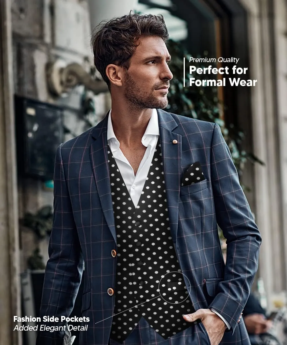 Polka Dot Suit Vest for Men Set of 4 - Vest, Necktie, Bow Tie & Pocket Square