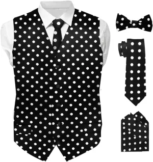 Polka Dot Suit Vest for Men Set of 4 - Vest, Necktie, Bow Tie & Pocket Square