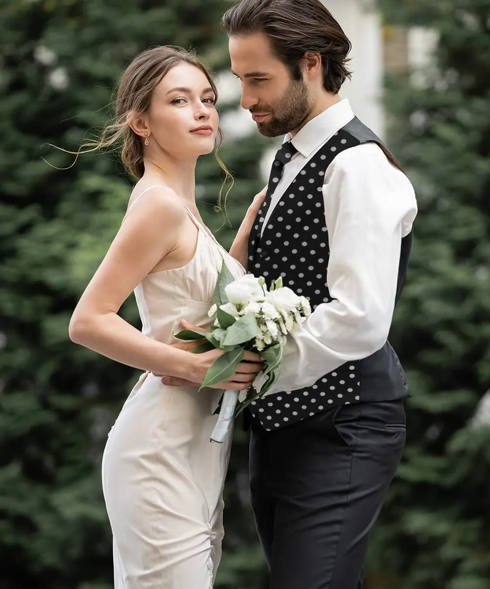 Polka Dot Suit Vest for Men Set of 4 - Vest, Necktie, Bow Tie & Pocket Square