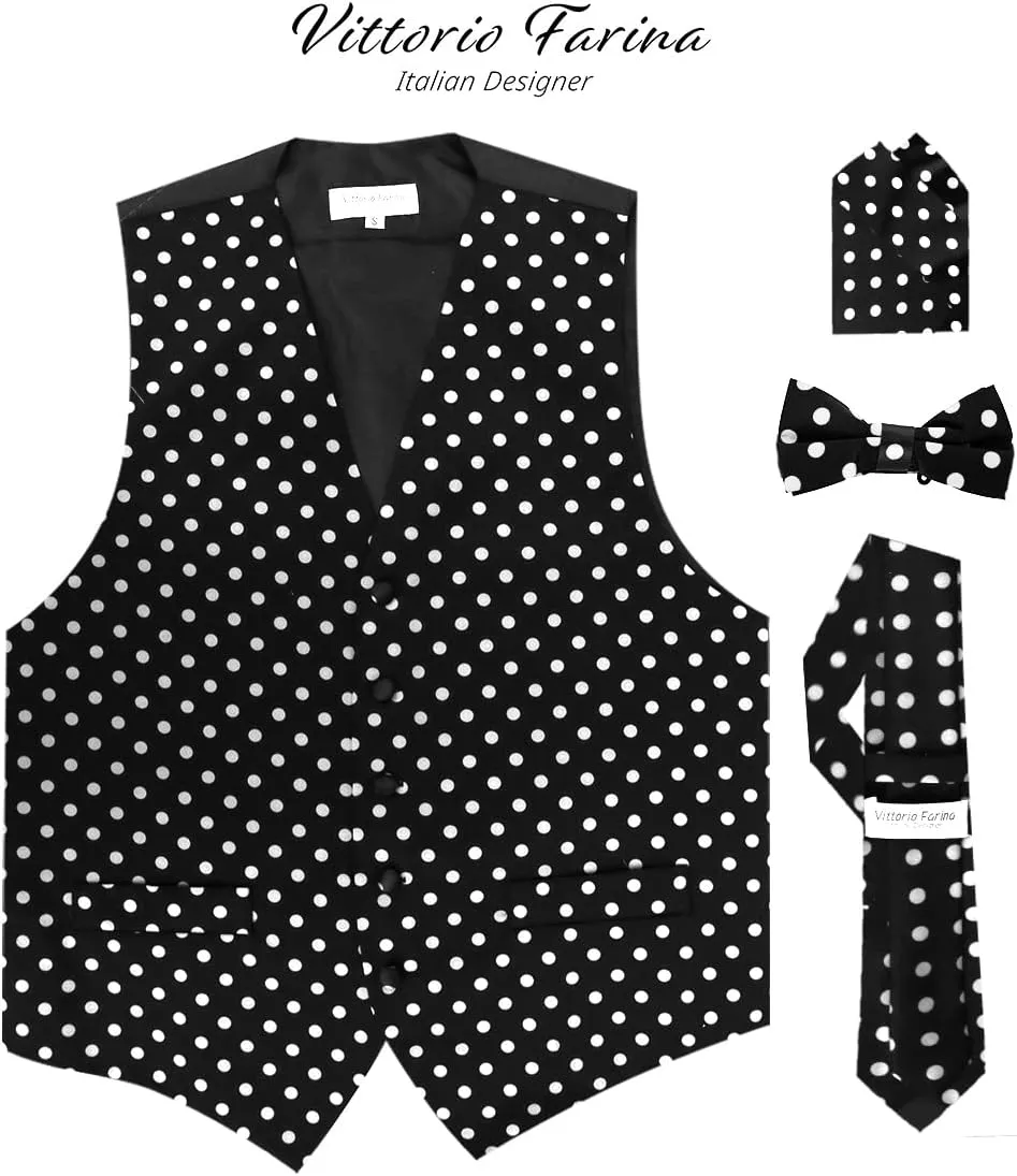 Polka Dot Suit Vest for Men Set of 4 - Vest, Necktie, Bow Tie & Pocket Square