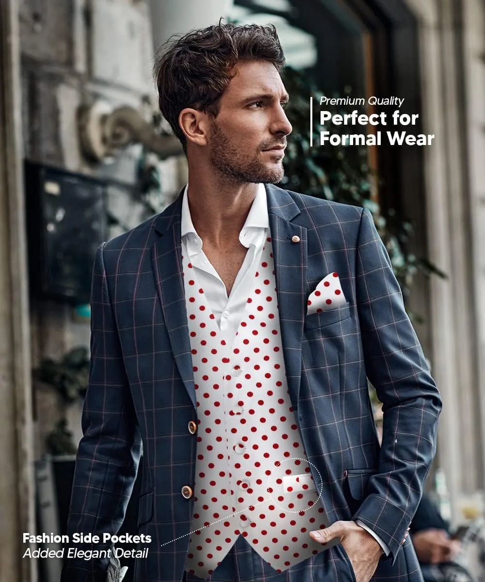 Polka Dot Suit Vest for Men Set of 4 - Vest, Necktie, Bow Tie & Pocket Square
