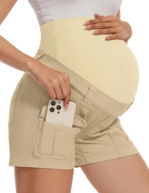 POSHGLAM Women's Maternity Cargo Shorts Over Belly Stretchy Comfy Cotton Jean Shorts with 6 Pockets