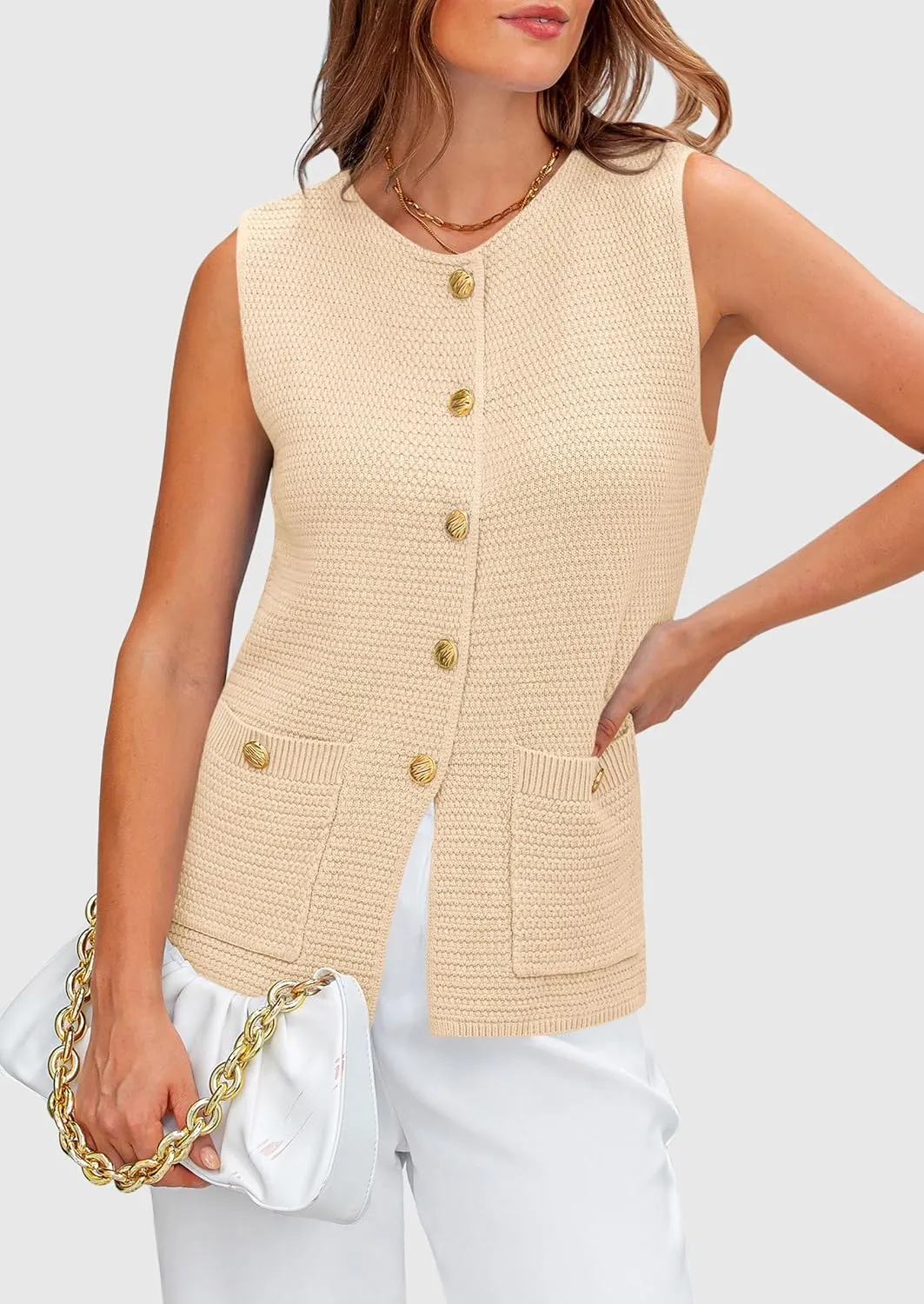 PRETTYGARDEN Women's Knit Sweater Vest 2025 Summer Sleeveless Button Down Tank Tops Trendy Business Casual Outfits