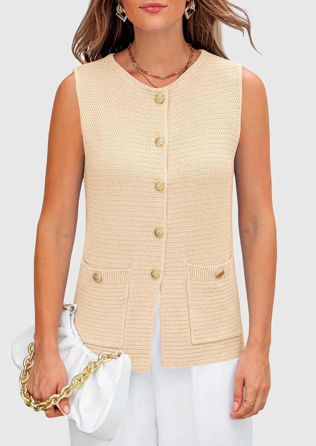PRETTYGARDEN Women's Knit Sweater Vest 2025 Summer Sleeveless Button Down Tank Tops Trendy Business Casual Outfits