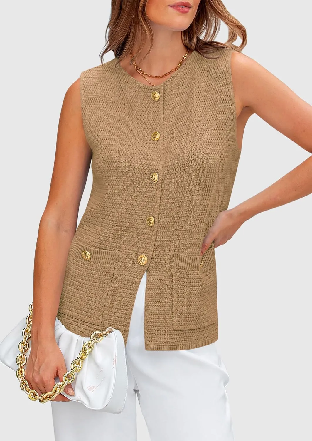 PRETTYGARDEN Women's Knit Sweater Vest 2025 Summer Sleeveless Button Down Tank Tops Trendy Business Casual Outfits