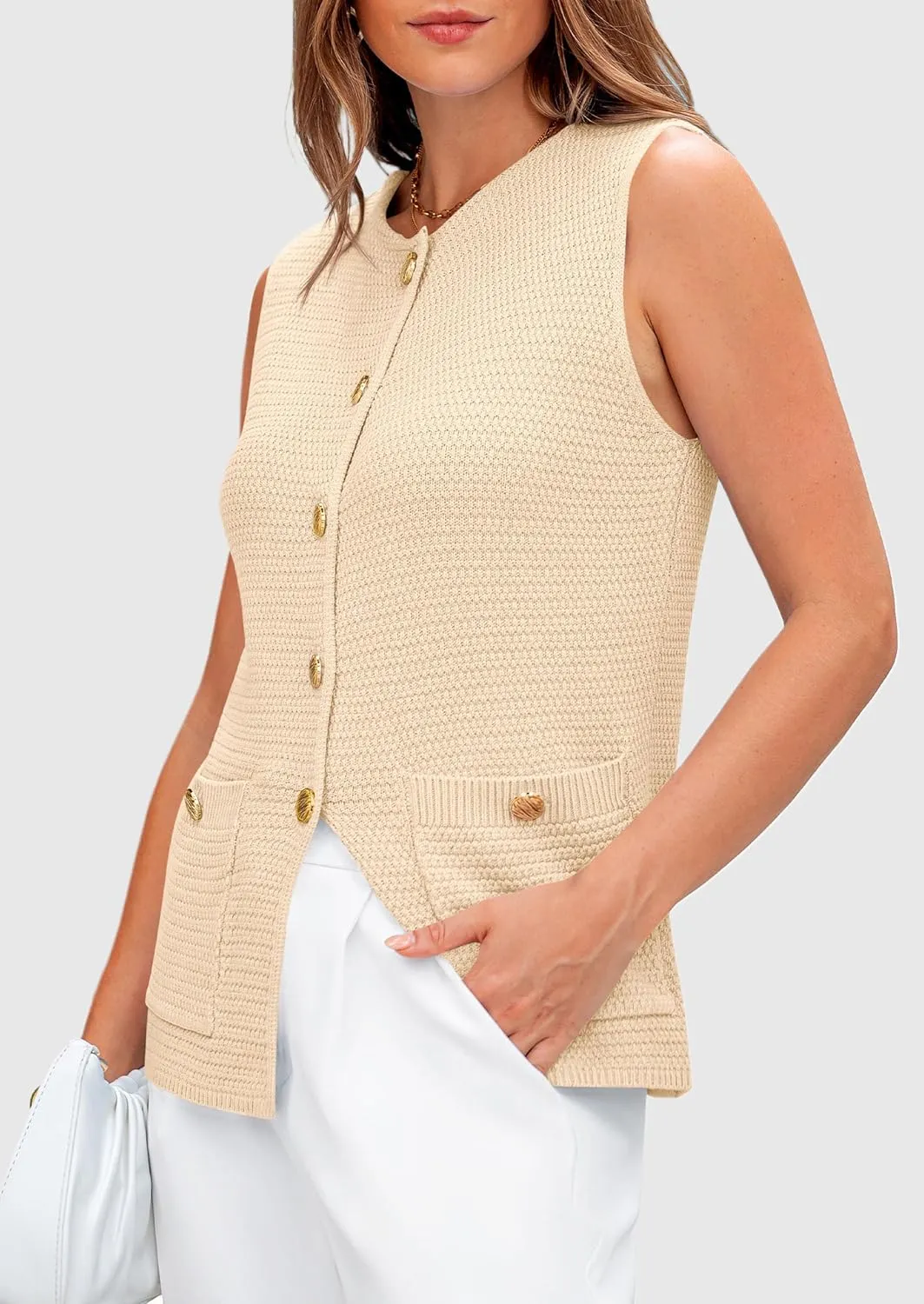 PRETTYGARDEN Women's Knit Sweater Vest 2025 Summer Sleeveless Button Down Tank Tops Trendy Business Casual Outfits