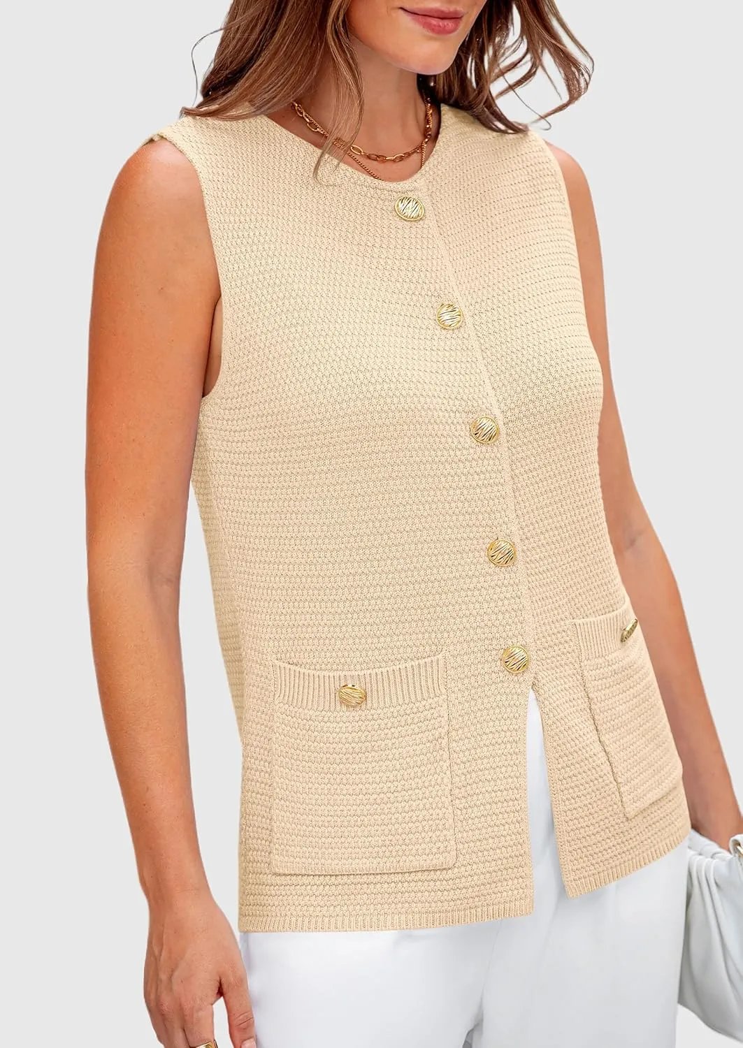 PRETTYGARDEN Women's Knit Sweater Vest 2025 Summer Sleeveless Button Down Tank Tops Trendy Business Casual Outfits