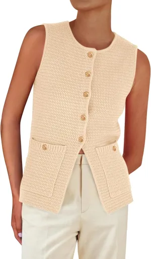 PRETTYGARDEN Women's Knit Sweater Vest 2025 Summer Sleeveless Button Down Tank Tops Trendy Business Casual Outfits