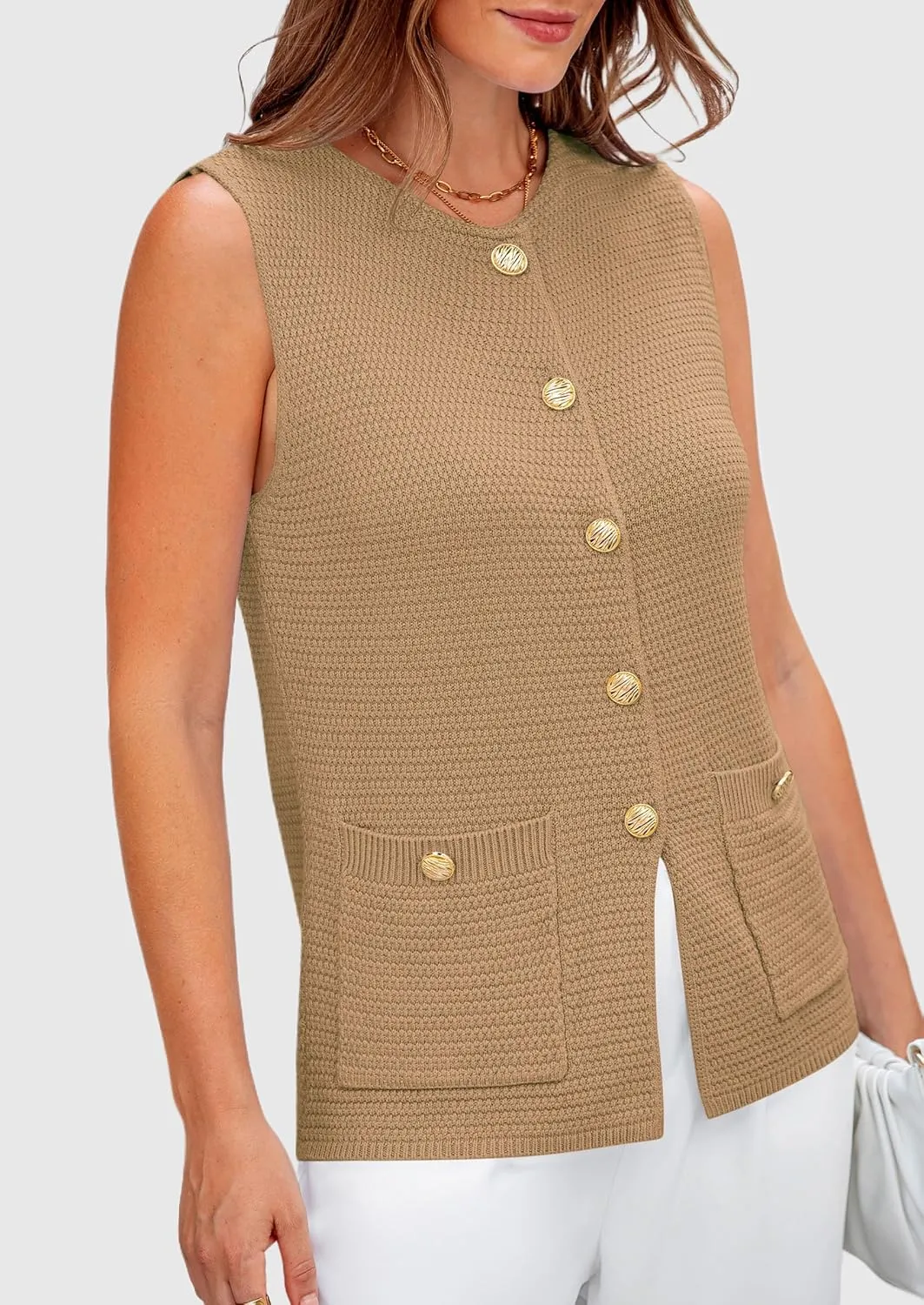 PRETTYGARDEN Women's Knit Sweater Vest 2025 Summer Sleeveless Button Down Tank Tops Trendy Business Casual Outfits