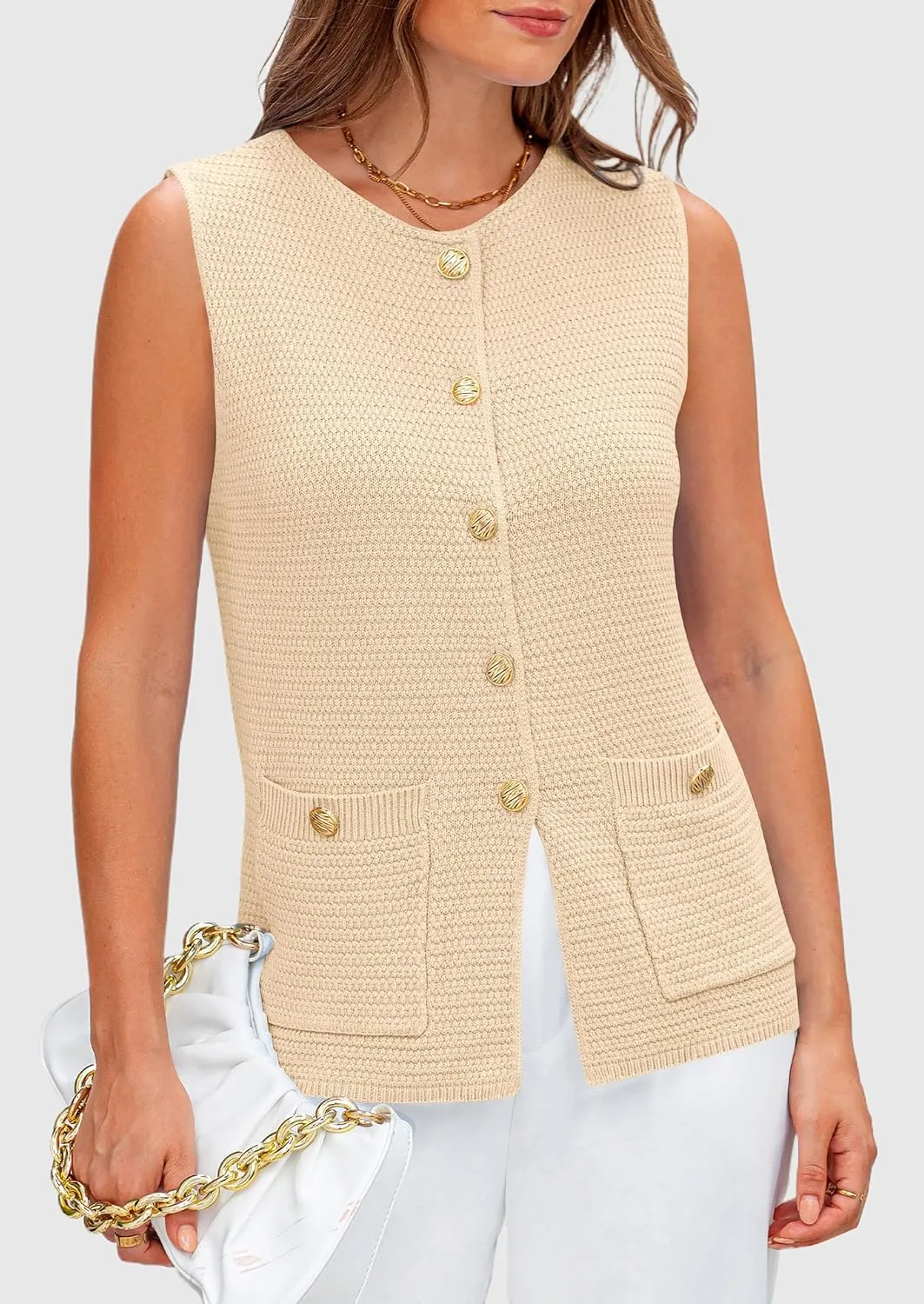 PRETTYGARDEN Women's Knit Sweater Vest 2025 Summer Sleeveless Button Down Tank Tops Trendy Business Casual Outfits