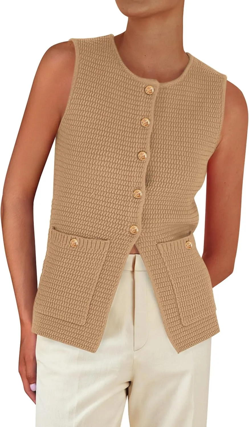 PRETTYGARDEN Women's Knit Sweater Vest 2025 Summer Sleeveless Button Down Tank Tops Trendy Business Casual Outfits