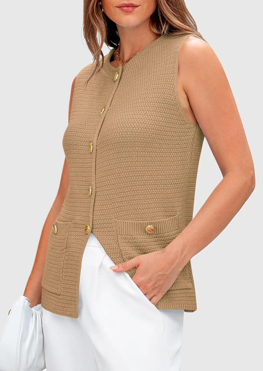 PRETTYGARDEN Women's Knit Sweater Vest 2025 Summer Sleeveless Button Down Tank Tops Trendy Business Casual Outfits
