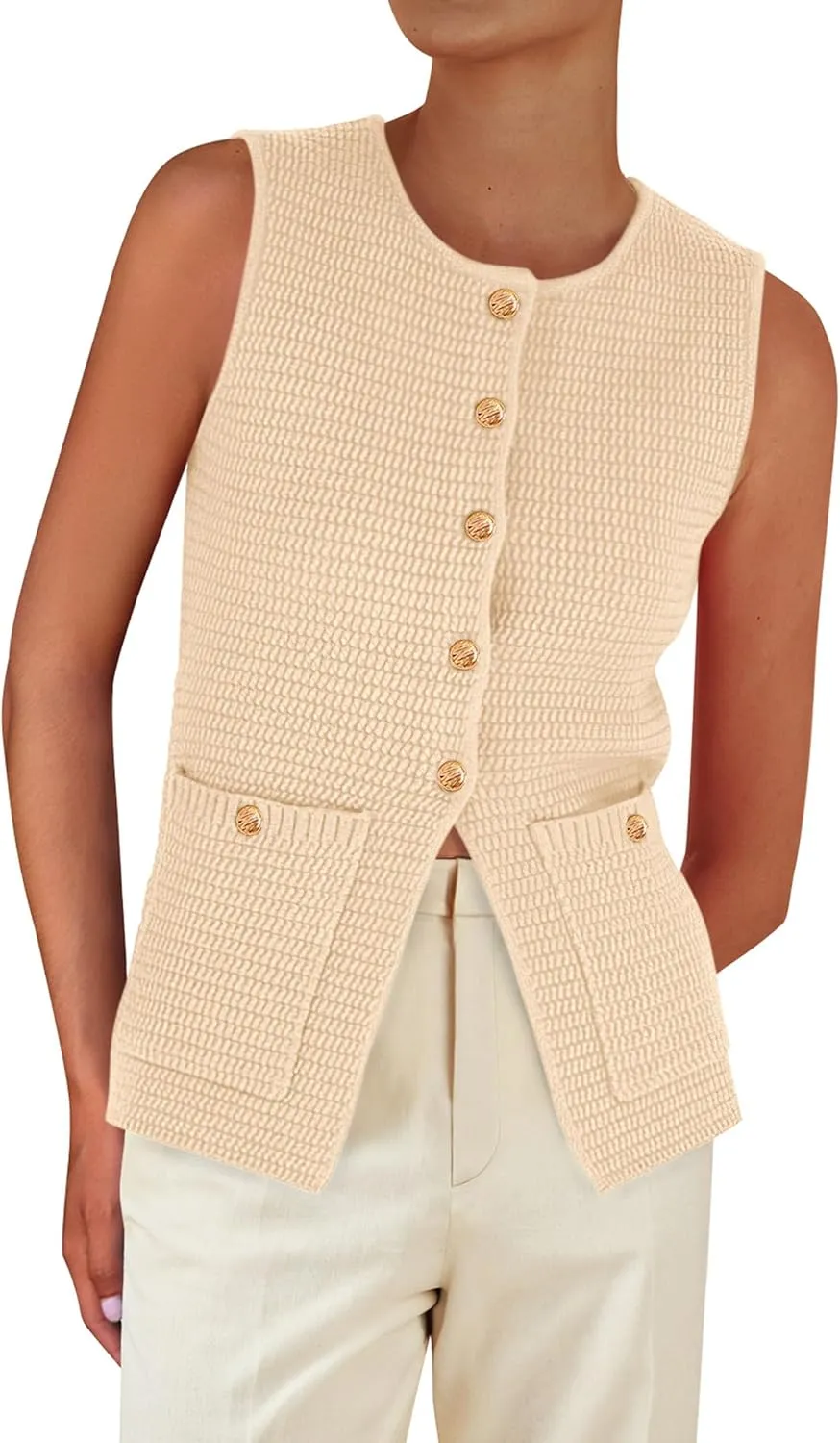PRETTYGARDEN Women's Knit Sweater Vest 2025 Summer Sleeveless Button Down Tank Tops Trendy Business Casual Outfits