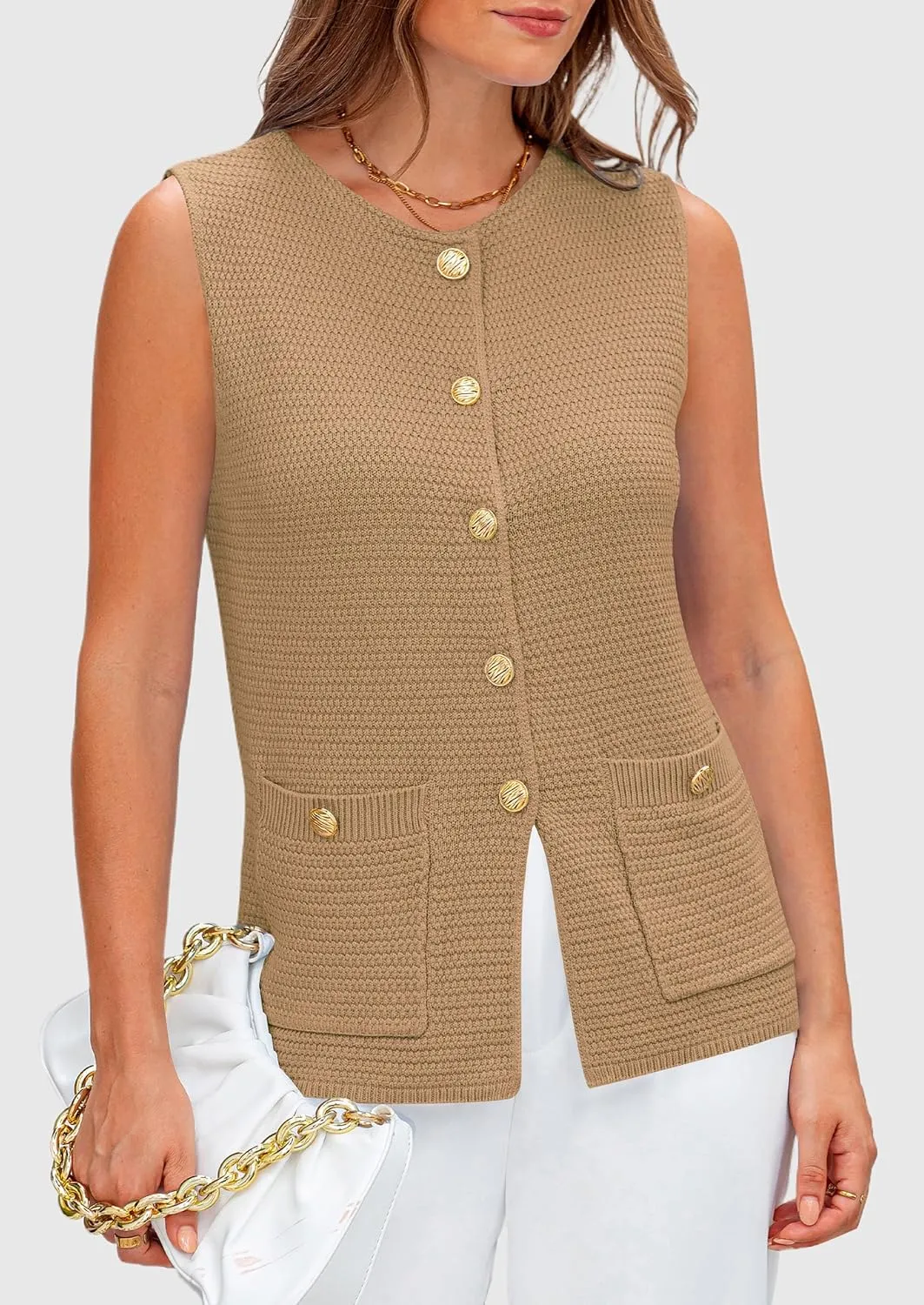 PRETTYGARDEN Women's Knit Sweater Vest 2025 Summer Sleeveless Button Down Tank Tops Trendy Business Casual Outfits
