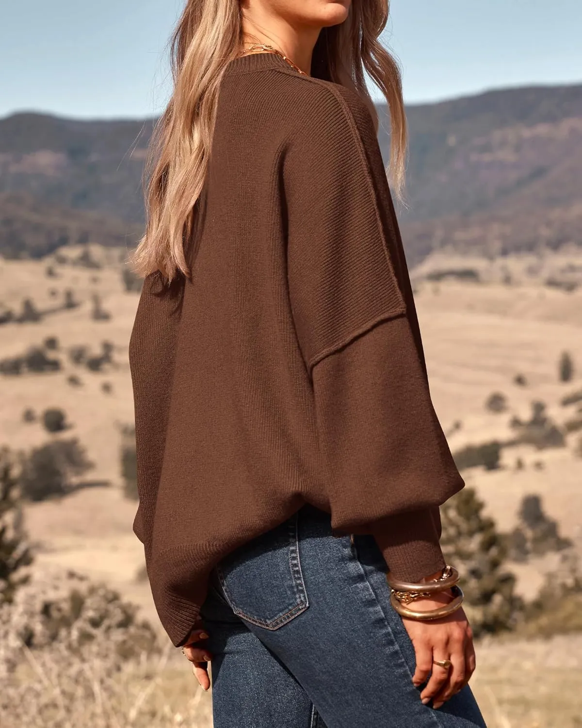 PRETTYGARDEN Women's Oversized Sweater 2025 Casual Spring Outfits Crewneck Long Sleeve Loose Slit Rib Knit Pullover Tops