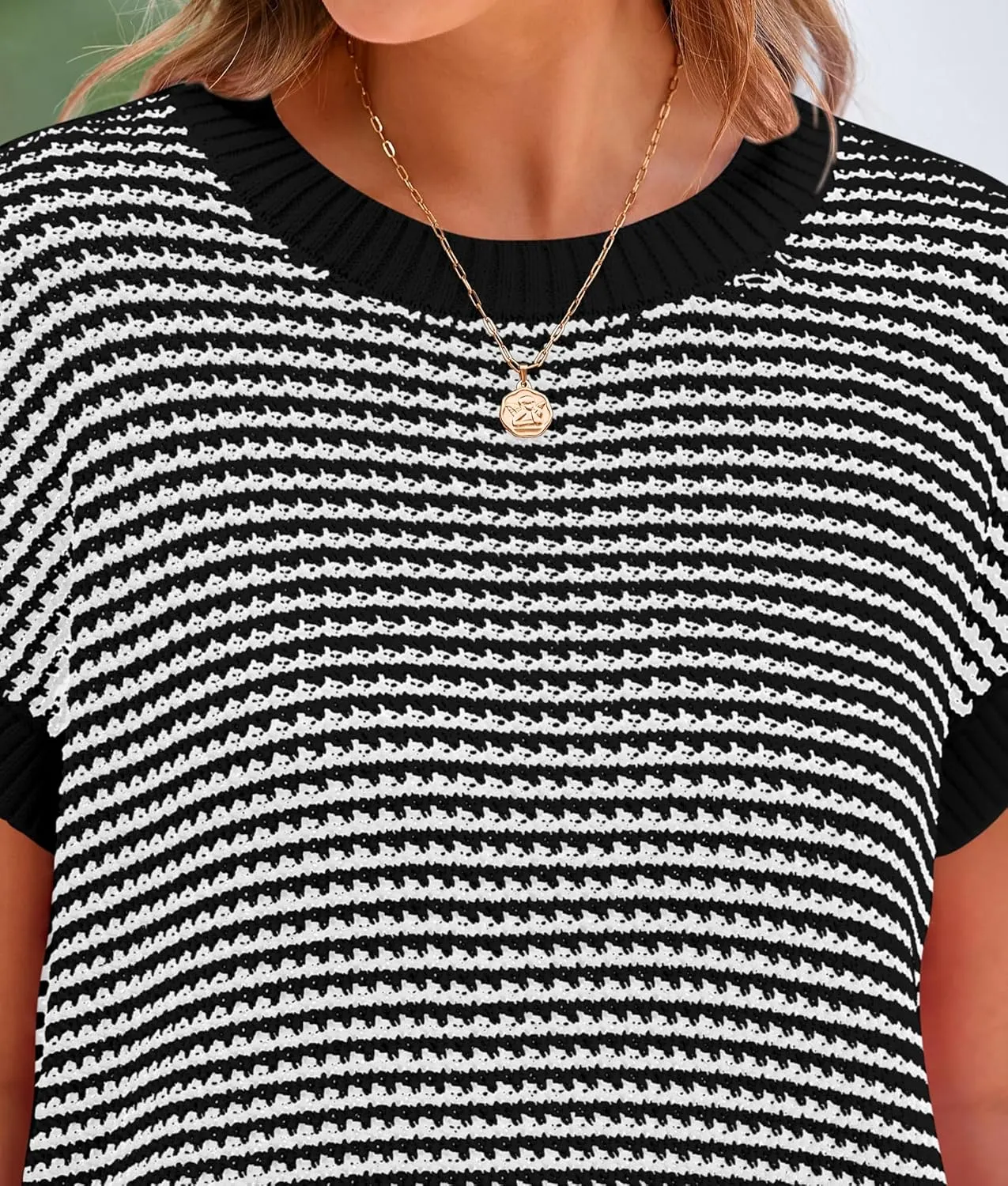 PRETTYGARDEN Womens Short Sleeve Sweater Spring Summer 2025 Round Neck Striped Pullover Cap Sleeve Knit Sweater Vest Tops