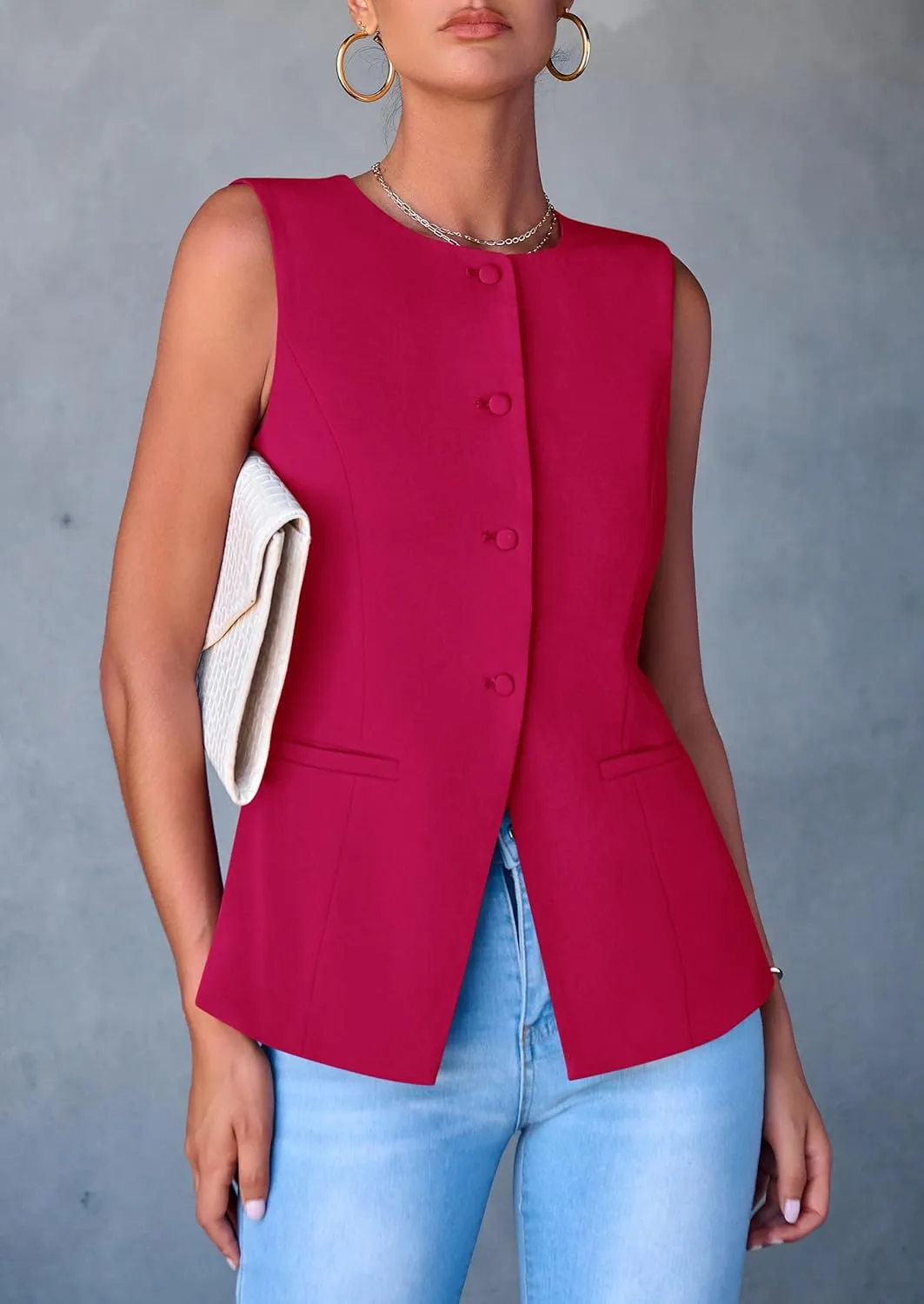 PRETTYGARDEN Women's Suit Vest Tops 2025 Summer Dressy Casual Business Button Sleeveless Trendy Fashion Blazer Waistcoat