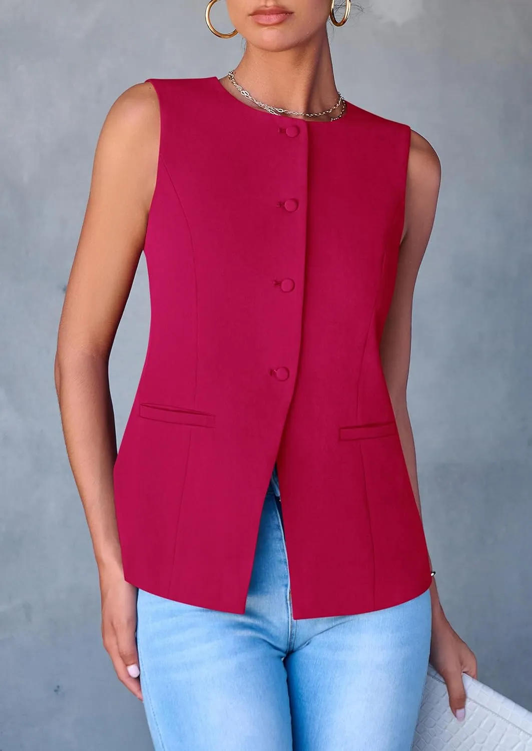 PRETTYGARDEN Women's Suit Vest Tops 2025 Summer Dressy Casual Business Button Sleeveless Trendy Fashion Blazer Waistcoat