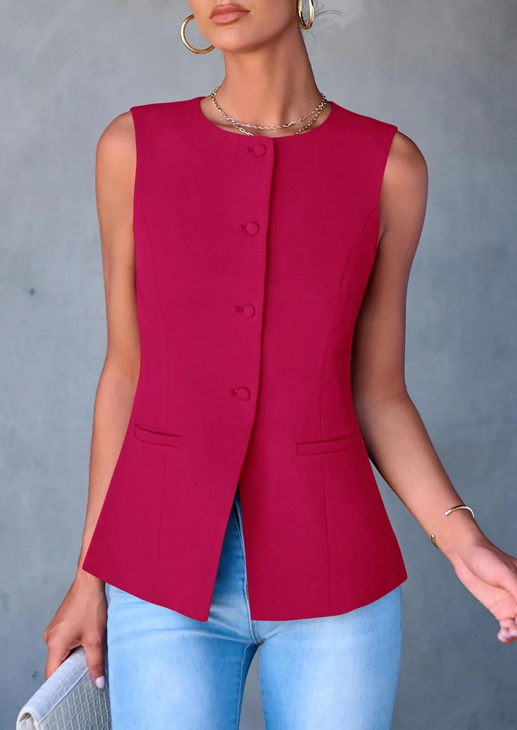 PRETTYGARDEN Women's Suit Vest Tops 2025 Summer Dressy Casual Business Button Sleeveless Trendy Fashion Blazer Waistcoat